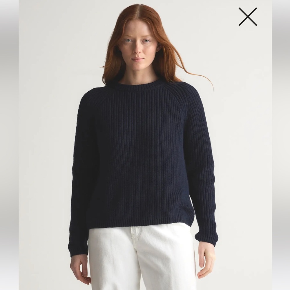 Quince 100% Organic Cotton Fisherman Crew Sweater in Navy